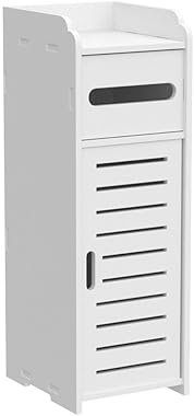 Bathroom Storage Cabinet, Slim Bathroom Storage Unit in PVC Material, Waterproof Bathroom Cabinets Free Standing, White Small