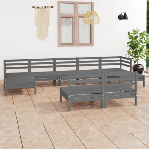 Lauuoeriau 9-teiliges Garten-Lounge-Set Grau Kiefer