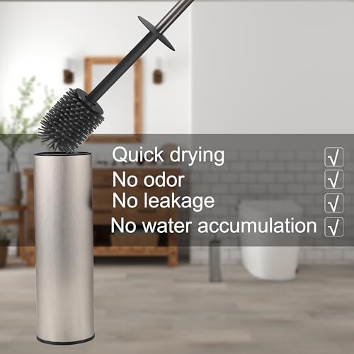 Image of Toilet Brush and Holder Set Premium Material Toilet Bowl Cleaner Free Standing Toilet Bowl Brush and Holder 1pack Brushed Nickel