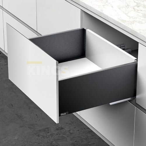 Image of Kings Soft Close Tandem Box Drawer System for Modular Kitchen | Load Capacity Upto 45 Kg | Galvanised Steel, Full Extension Slides- 500mm Length x 199mm Height (10 Inch), Iron Grey- 5 Year Warranty