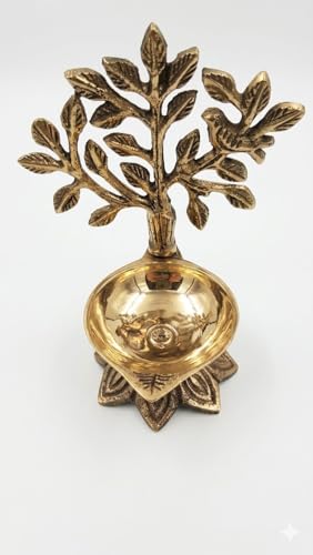 Image of Sotfamily 100% Pure Brass Kalpavriksha Diya for Puja, Tree of Life Brass Deepak for Mandir, Home Temple, Festive Decoration & Spiritual Decor