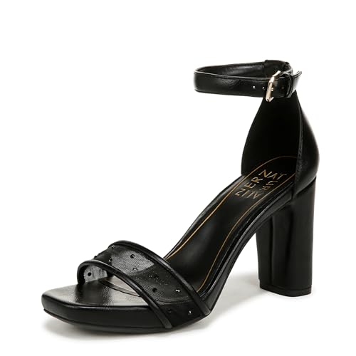 Naturalizer Womens Joy Ankle Strap Heeled Dress Sandal Black Mesh Sparkle 9.5 M