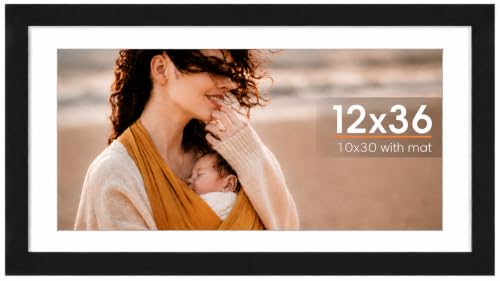 Olyarnek 12x36 Picture Frame Photo Frame with HD Plexiglass Display Pictures 10x30 with Mat or 12x36 Without Mat for Wall Display Wall Hanging Photo Frame 1 Pack Black