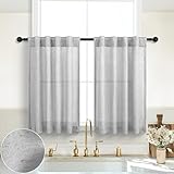 KOUFALL Small Window Curtains for Bathroom,Sheer Privacy Linen Short Sheer Kitchen Curtains,Light Gray/Grey