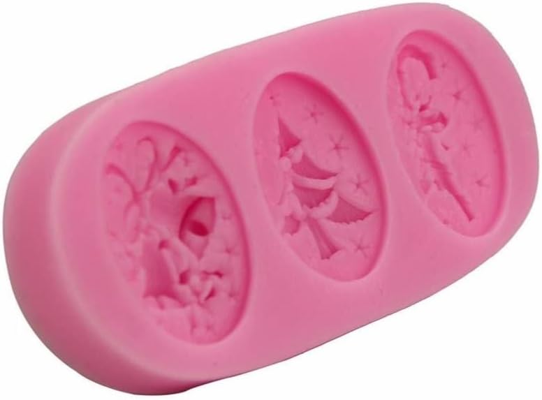 Christmas Silicone Fondant & Chocolate Mold – 3 Cavities Bells, Tree & Gingerbread Man Design for Candy, Cake, Ice & DIY Crafts