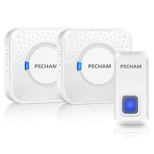 PECHAM Wireless Doorbell Kit - 1000ft(300m) Long Range Wireless Remote Control, 55 Chimes & LED Indicator - White