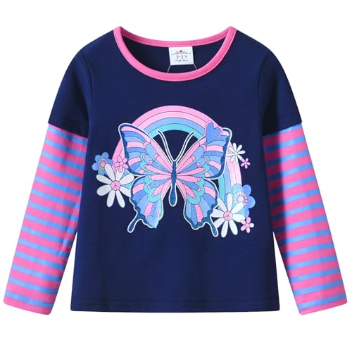 VIKITA Camiseta para Niña Manga Larga Rayas Estampado de Mariposa T-Shirt Tops L3117 5-6Años