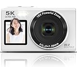 Beho 8000万画素 5K デジタルカメラ スマホに送れる デジカメ WIFI転送機能 デュアルスクリーン 自撮り フィルター オートフォーカス機能 18倍デジタルズーム コンパクト ウェブカメラ 32GBマイクロSDカード付き 軽量 初心者向け 誕生日 VLOG 子供 修学旅行 ホワイト