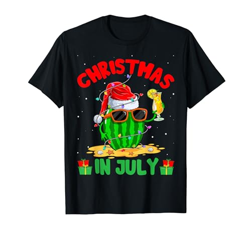 Summer Christmas in July Watermelon Wear Sunglass Santa Hat Camiseta