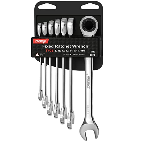 Disen 7Pcs Metric Ratcheting Combination Wrench Set Pro-Grade With Unbreakable Rack, 12 Points, 72 Teeth Box End & Open End, Premium Cr-V Steel #TOP7
