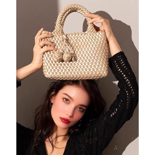 Image of Woven Tote Bag for Women with Coin Purse, Foldable Chain Small Crossbody Handbags, Fashion Shoulder Bag, Hobo Satchel