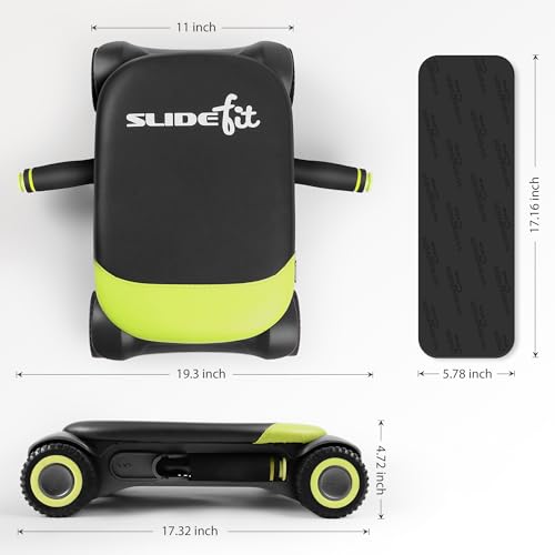 WONDER CORE Slide Fit: Ab Roller Wheel with Elbow Support, Automatic Rebound Ab Abdominal Exercise Roller Wheel, Abs Workout Equipment, Fitness Rolling Board with Knee Pad for Home Gym (Green)