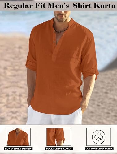 Image of Men's Kurta || Chinese Collar Long Sleeves || Straight Hip Length Kurtas || Short Kurta for Men || for Festival || Function || Occasion Wear Fancy Kurta for || Best Gifts for Men