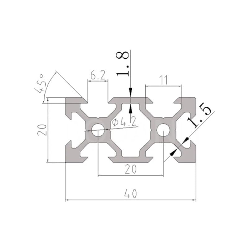 Perfil de aleación aluminio Industrial, carril lineal longitud 100-530mm for impresora 3D CNC, color negro, ranura 2040V, 4 Uds(750mm)