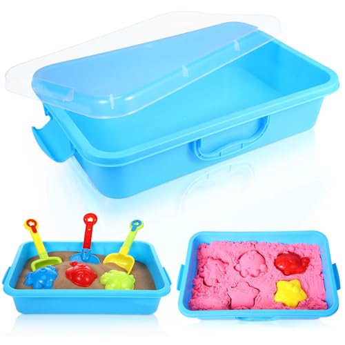 Blosssound 15 Inch Portable Sensory Bin Tray with Lid Plastic Sand Tray with Lid Sandbox Plastic Sandbox Fill Water, Sand, Beads and More