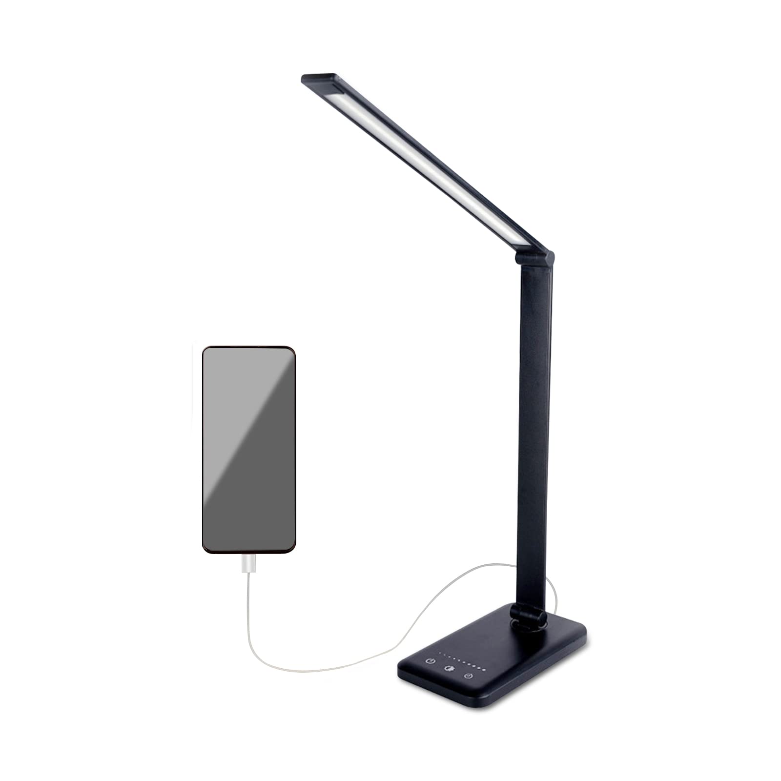 Ergocar Schreibtischlampe LED, Augenschonende Schreibtischlampe mit 5 Farb und 5 Helligkeitsstufen, LED Dimmbar Schreibtischlampe mit USB-Ladeanschluss, Sensible Kontrolle, 30/60 min Auto Timer