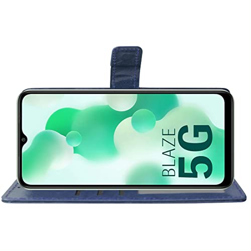 Image of Amazon Brand - Solimo Flip Leather Mobile Cover (Soft, Flexible & Kickstand Back case) Compatible for Lava Blaze 5G (Blue)