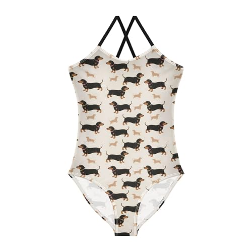 senya Girls Swimsuits One-Piece Swimwear Tie Bathing Suit Beach Summer Round Neck 5-6T Dachshund Pattern
