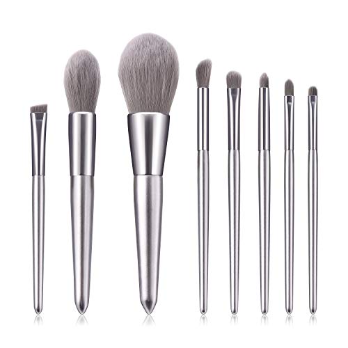 BBL Luxury 8pcs Makeup Brush Set, Silver Glitter Handle Cosmetic Brushes, Super Soft Premium Synthetic Hairs, for Powder Blush Foundation Blending Eyeshadow Concealer Contour Make up brushes
