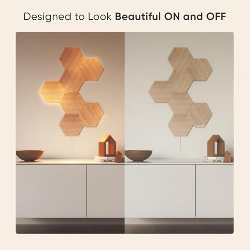 Nanoleaf Elements Hexagon Starter Kit, 7 Wood Look LED Smart Light Panels - Dimmable & Modular Wi-Fi Wall Mood Lights, Works with Alexa Google Assistant Apple Homekit, for House Room Decor or Desk