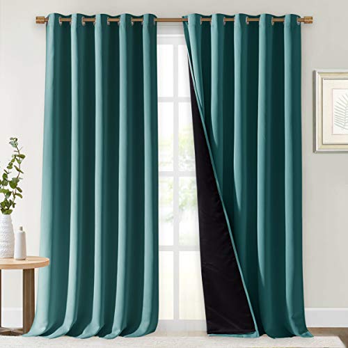 Image of NICETOWN 100% Blackout Blinds, Laundry Room Decor Window Treatment Curtains, Thermal Insulated Energy Smart Drapes for Villa, Hall and Studio, Sea Teal, Set of 2, 70 inches by 95 inches