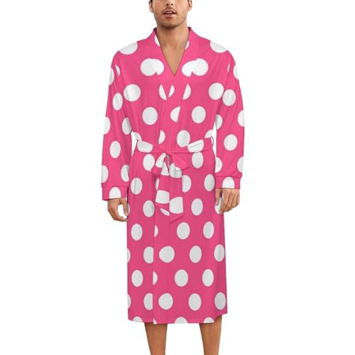 Robe de nuit en soie mixte avec imprimé pois rose vif et ceinture