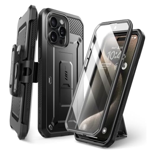Capa SUPCASE Unicorn Beetle Pro para iPhone 15 Pro Max 6,7 Pol, protetor de tela integrado, suporte e clipe para cinto, capa robusta e resistente (Preto)