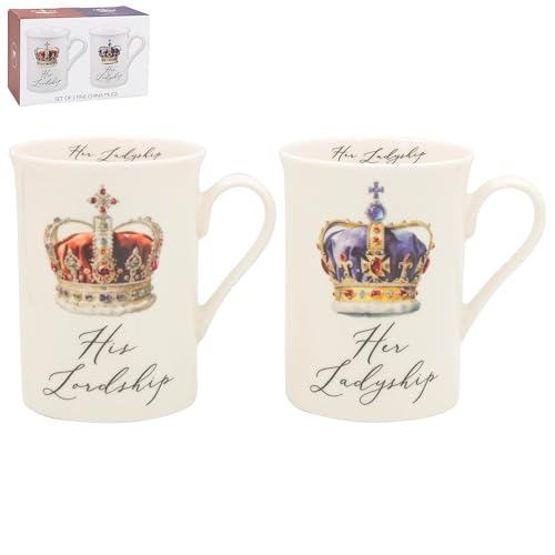 Image of Lesser & Pavey His N Hers His Lordship & Her Ladyship Mugs Set of 2 275ml for Coffee, Tea and Hot Drinks | Fine China Coffee Mugs for Daily Use | Practical Drinkware Gifts for Women & Men