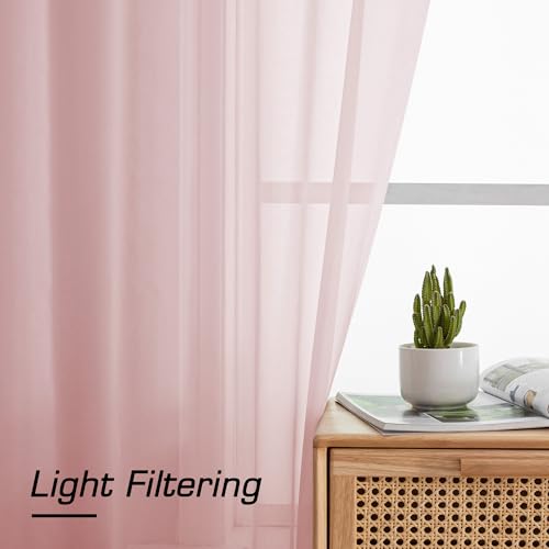 Image of Simplebrand Blush Sheer Curtains 63 Inch Length 2 Panels, Rod Pocket Solid Color Window Sheer Curtain Panels, Elegant Curtains & Drapes for Living Room, Bedroom 2 Panels (42 inch W x 63 inch L)