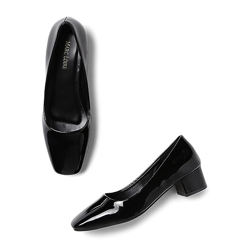 Image of Marc Loire Women Square Toe Solid Block Heel Pumps for Office, Party and Formal Wear