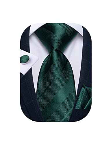 Image of DiBanGu Striped Tie Set for Men Silk Woven Plaid Necktie and Pocket Square Cufflinks Business Wedding