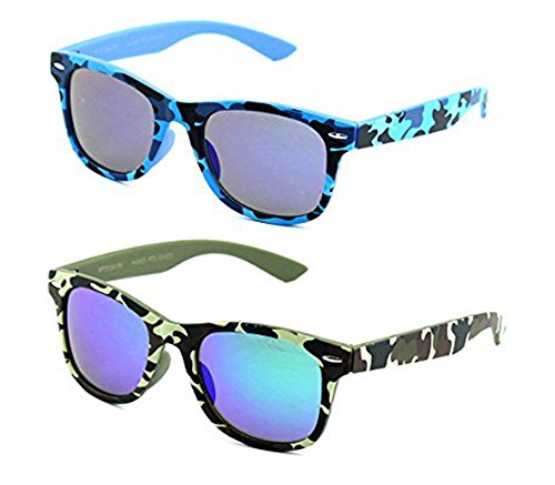 Newbee Fashion - Kids 80's Classic Vintage Retro Style Mirrored Lens Camo Design Fashion Sunglasses Camouflage