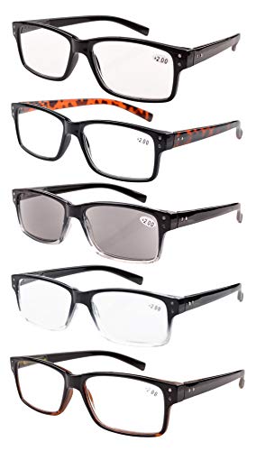Reading Glasses 5-pack for Men and Women Includes Full Readers Sunglasses +4.0