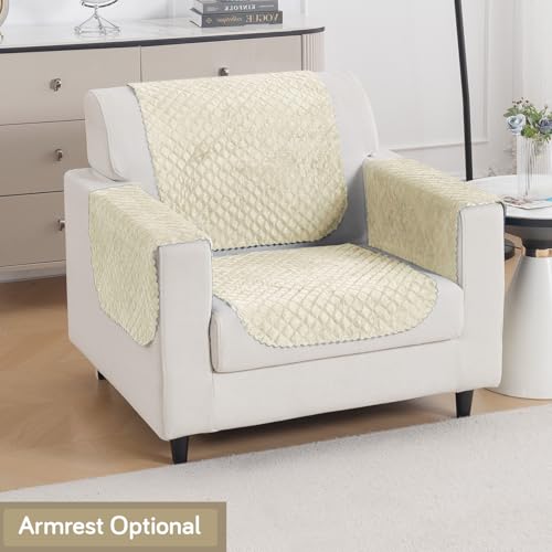 Image of HOKIPO Quilted Sofa Cover 1 Seater for Seat & Back, Washable Kids & Pet Friendly Sofa Cover, 'Quilt Classic' Beige (IN-925-BEIGE*2)