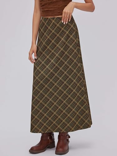 CIDER Women's Plaid Maxi Skirt A-Line Pleated Fall Fashion Gingham Skirts Going Out Cute Trendy Casual Vintage Outfit3