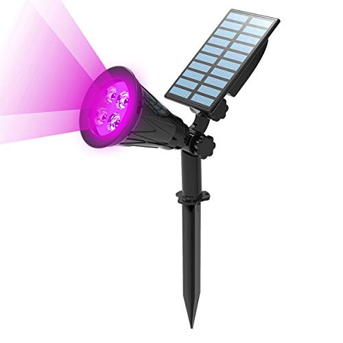 T-SUN Solar Spotights 4 LED Waterproof Outdoor Solar Landscape Spot Lights Dusk to Dawn 180 Angle Adjustable Solar Lights for Tree Patio Yard Garden Driveway Stairs Pool Area(Purple-1Pack)
