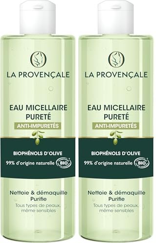 La Provençale - Acqua micellare purezza - Certificato Bio, foglie di olivo biologico, per tutti i tipi di pelle, anche sensibili, 400 ml (Confezione da 2)