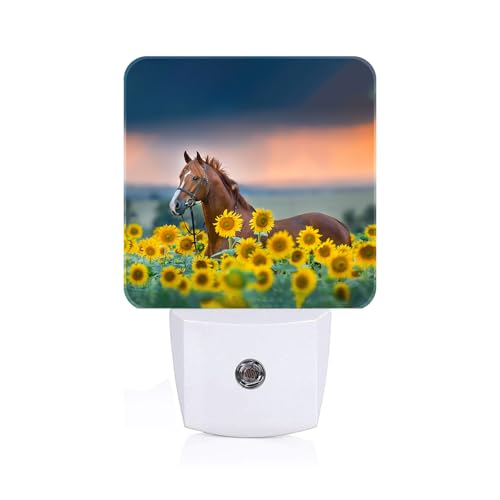Image of Sunflower Farm Animal Horses Night Light,Plug Into Wall with Dusk to Dawn Light Sensors, Warm Nightlights for Bedroom, Bathroom, Hallway, Kitchen, Gifts Ideal for Boys Girls Women Men