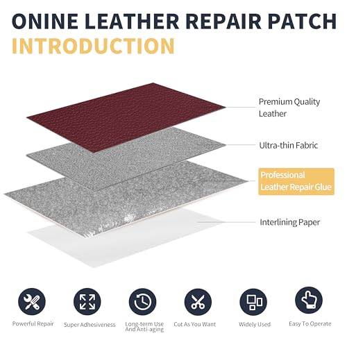 Image of ONine Leather Repair Patch，Leather Repair Tape, 3 x 60 inches Leather Repair Patch for Furniture,Vinyl Repair kit，Leather Couch Patch，for Sofas, Furniture, car SeatsWine red-Litchi Grain