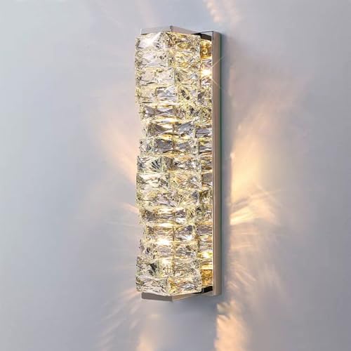 Image of Modern Silver Crystal Wall Sconce, Adjustable Color Temperature LED Glass Wall Light, Luxurious Indoor Wall Mount Light Fixture for Bedroom Living Room Corridor Entrance Lighting