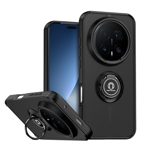 QUIETIP Case for Honor Magic 8 Pro,Magnetic Ring Car Stand Silicone Translucent Matte Drop Protection Cover,Black