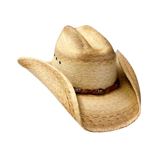 Western Express Kid's Cattleman Palm Sonora Cowboy Hat - Classic Brown with Rope Band, Conchos, and Leather Chin Strap - Kid's Elastic One Size Fits Most2