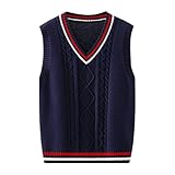 AIMAOMI Uniform Vest for Girls，Kids Sweater Vest 100% Cotton Uniform Vests Girls V-Neck Sleeveless Knit Toddler Sweaters Pullover(a-Navy, 5-6 Years)