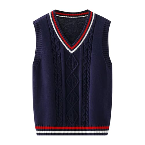 School Uniform Vest for Girls,Toddler Sweater Vest 100% Cotton School Uniform Vests for Girls Boy Toddler Kids Knit Pullover(a-Navy, 5-6 Years)