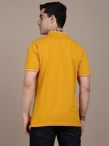Image of Dennis Lingo Men's Cotton Solid Stand Collar Regular Fit T-Shirt