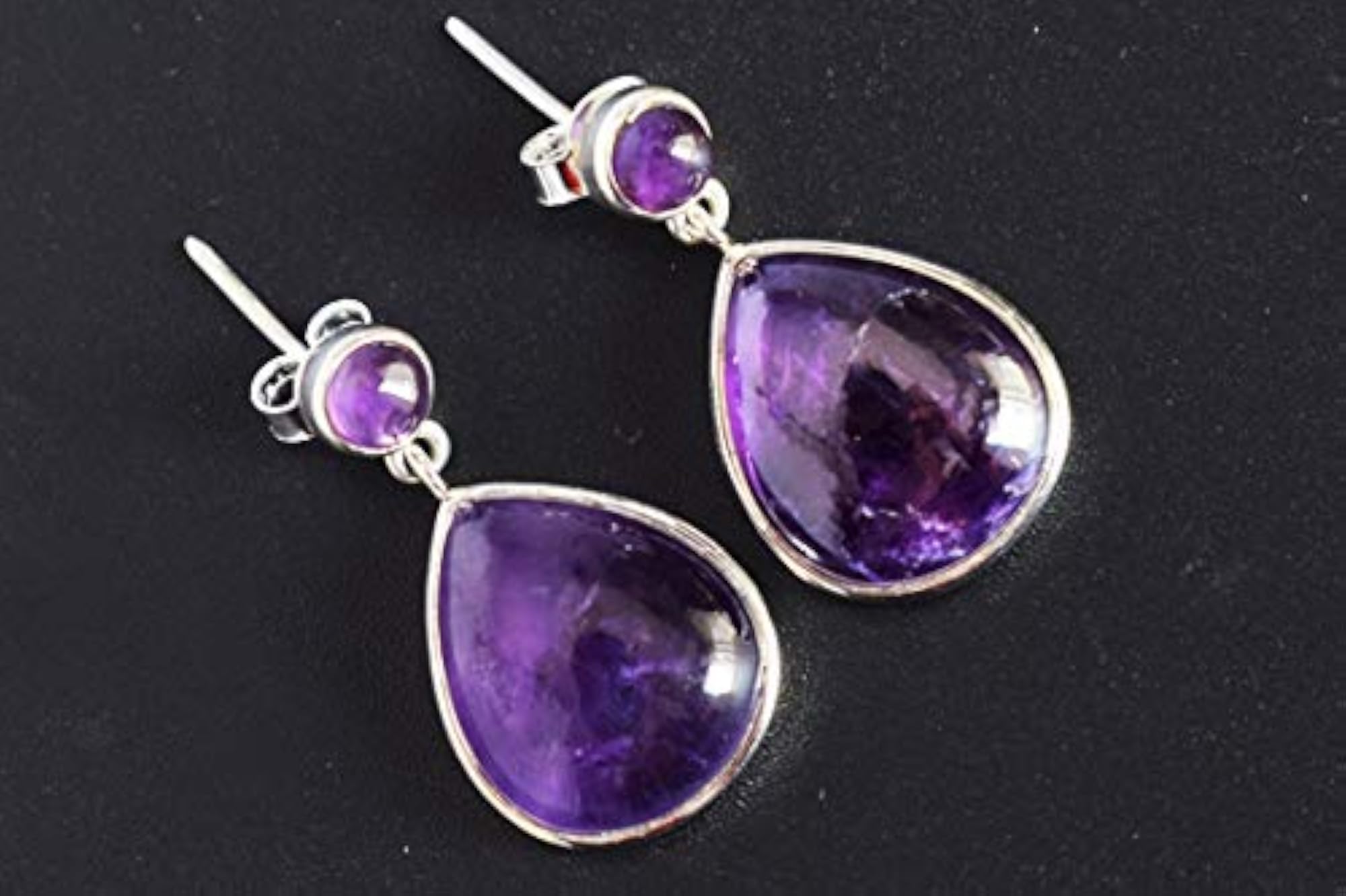 Women's Amethyst & Pear Dangle Earrings, Rhodium Plated