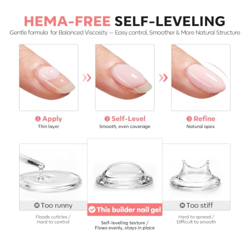 Image of modelones Builder Nail Gel Barely Pink HEMA-Free Builder Color Gel Polish | 8-in-1 Sheer Pink Strengthener Rubber Base Gel Polish for Nail Extension, Natural Apex, Self-Leveling, U /V Cured Home Salon