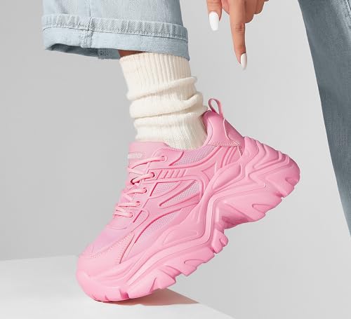 Image of LUCKY STEP Chunky Sneakers for Women Platform Tennis Fashion Dad Shoes Mesh Breathable Casual Wedge Lace Up Walking Sneakers
