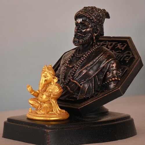 Image of KariGhar, Shivaji Rajmudra Idol Perfect for Study Table, Car Dashboard and House Warming (Ganesh Murti Colour May be Vary Golden /Saffron)