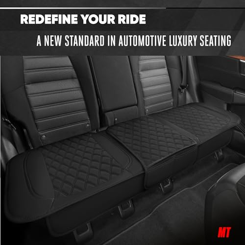 Image of Motor Trend Rear Seat Cushion - Black Diamond Stitched Faux Leather Rear Seat Cover for Cars, Trucks, SUVs - Padded, Waterproof, Non-Slip Back Seat Cover with Storage Pockets